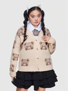 ROMWE Kawaii Của phụ nữ Kích thước lớn Hình con gấu hoạt hình Áo len Mở - Nhiều màu - Xem 6