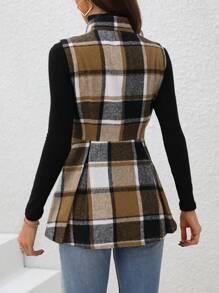 SHEIN LUNE 格紋背心毛呢外套 - 棕色 - 查看 2