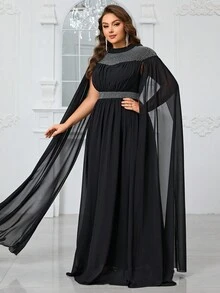 YISIKADO Women's Plus Size Ballroom Evening Dress With Snowflakes Frills And Rhinestones For Elegant Party