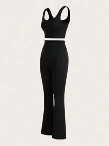 SHEIN Sports Women's Seamless Hooded Athletic Tracksuit - Black - View 3