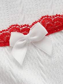 ROMWE Áo thun ren họa tiết quả anh đào và chữ cỡ lớn cho mùa hè, đi học - Đỏ và trắng - Xem 3