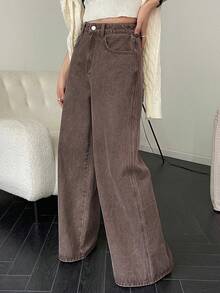 女士寬腿牛仔褲 - 棕色 - 查看 4