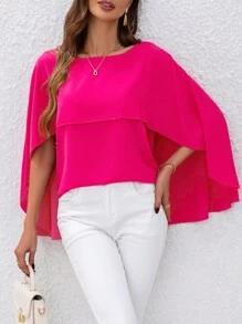 SHEIN Clasi Blusa De Manga Con Capucha Y Color Sólido - Rosa Fucsia - Ver 1
