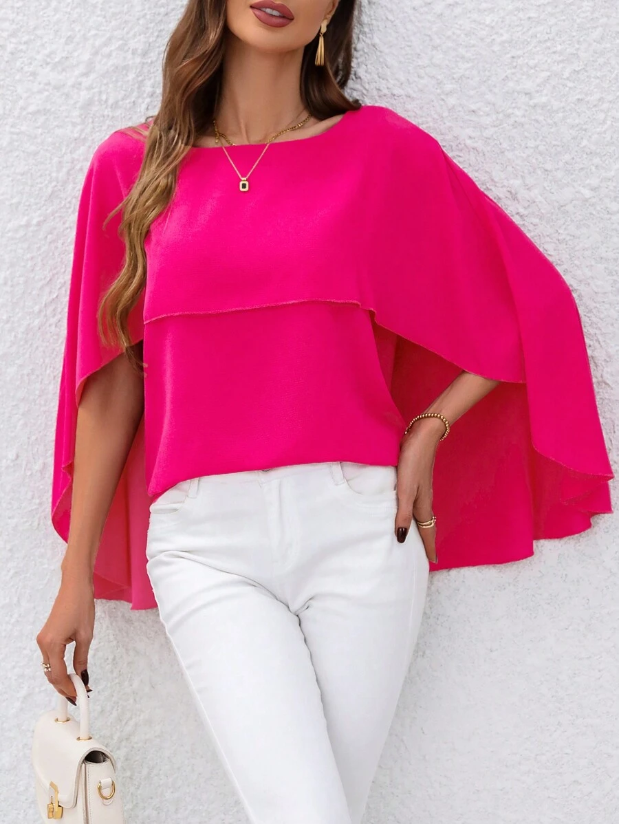 SHEIN Clasi Blusa De Manga Con Capucha Y Color Sólido - Rosa Fucsia - Ver 1