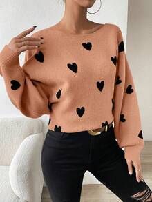 SHEIN Frenchy Hình trái tim Giải trí Áo len Áo chui đầu - trái cam - Xem 3