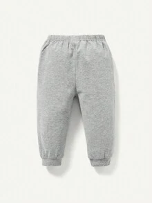 男寶寶字母印花圓領長袖連體褲套裝 - 淺灰色 - 查看 2