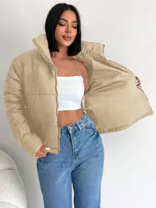 EURMUSE Zipper Front -padded Jacket - Beige - View 3