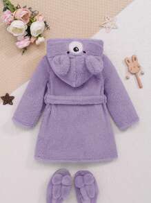 SHEIN 嬰兒女童毛絨可愛連帽腰帶居家外套,帶有3d耳朵 - 淡紫色 - 查看 2