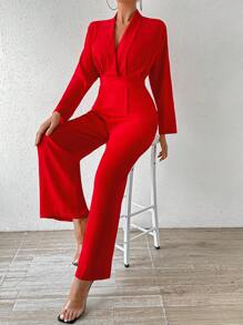 RosyDaze Deep V-Neck Batwing Sleeve Jumpsuit For New Year Clothes - Red - View 5