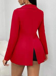 Slaydiva Solid Color Lapel Collar Blazer In Fall/Winter - Red - View 2