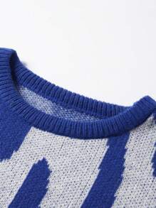 Manfinity EMRG 男士休闲印花毛衣、男士蓝色毛衣、男士图案毛衣、男士针织毛衣、男士 Y2k 毛衣、男士街头风毛衣