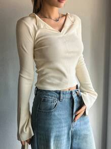 DAZY Suéter de mujer de unicolor con mangas acampanadas para otoño