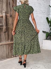 SHEIN LUNE 帶有荷葉邊的全印花裙子 - 軍綠色 - 查看 2