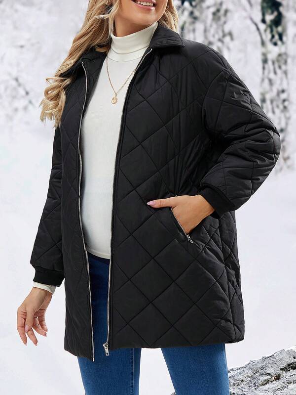 SHEIN Umstandsmantel Im Oversize Stil Mit Reißverschluss Vorne Und Umlegekragen
