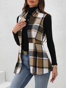 SHEIN LUNE 格紋背心毛呢外套 - 棕色 - 查看 4