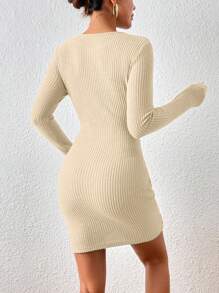 SHEIN Frenchy Solid Color Pleated Long Sleeve Bodycon Dress