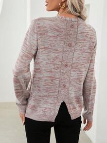 SHEIN LUNE Knitted Blend Double Pocket Cardigan With Open Front - Dusty Pink - View 2