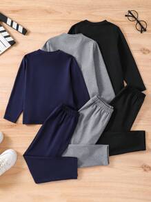 SHEIN 男孩3套休閒卡通鴿印花連帽衫和長褲，春秋冬季舒適套裝 - 彩色 - 查看 2