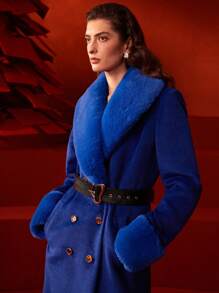 MOTF PREMIUM WOOL-BLEND FAUX FUR COAT - Baby Blue - View 6