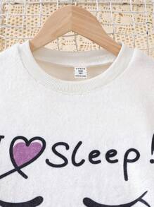 Girls' Flannel Pajama Set With Eyelashes And Heart Patterns - White - View 3