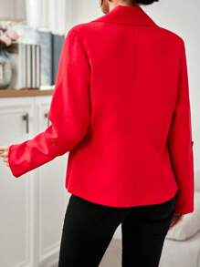 SHEIN Cottnline Striped Patchwork Roll-up Sleeve Blazer - Red - View 2