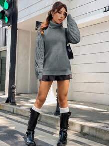 SHEIN Unity Women's Casual High Neck Drop Shoulder Knit Pullover Fall Winter Sweater - Dark Grey - View 5