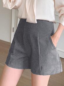 DAZY 高腰斜袋短褲 - 深灰色 - 查看 4