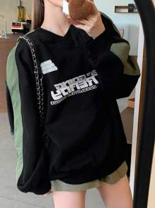 DAZY Sudadera Con Impresión De Eslogan Y Costura Lateral De Contraste - Negro - Ver 7