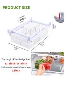 SHEIN Basic living 1入組冰箱抽屜收納盒，冰箱收納箱，帶手柄的拉出式，冰箱置物架收納盒，透明容器，適用於放置食物、飲料，在0.6以下的冰箱置物架上使用 - 無色 - 查看 6