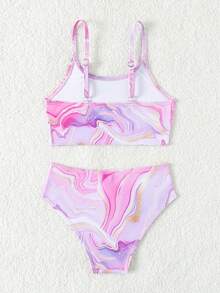 年轻女孩大理石花纹分体比基尼套装夏季海滩 - 彩色 - 查看 2
