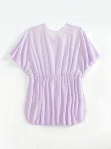 Tween Girl Purple Chiffon Batwing Sleeve Swimsuit Cover-Up - Purple - View 2