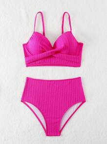 SHEIN Swim Women's Spaghetti Strap Bikini Summer - Hot Pink - View 6