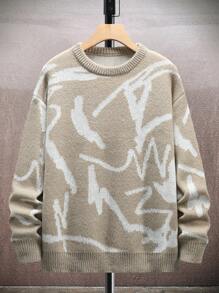 Manfinity 男士圓領長袖毛衣 - 卡其色 - 查看 3