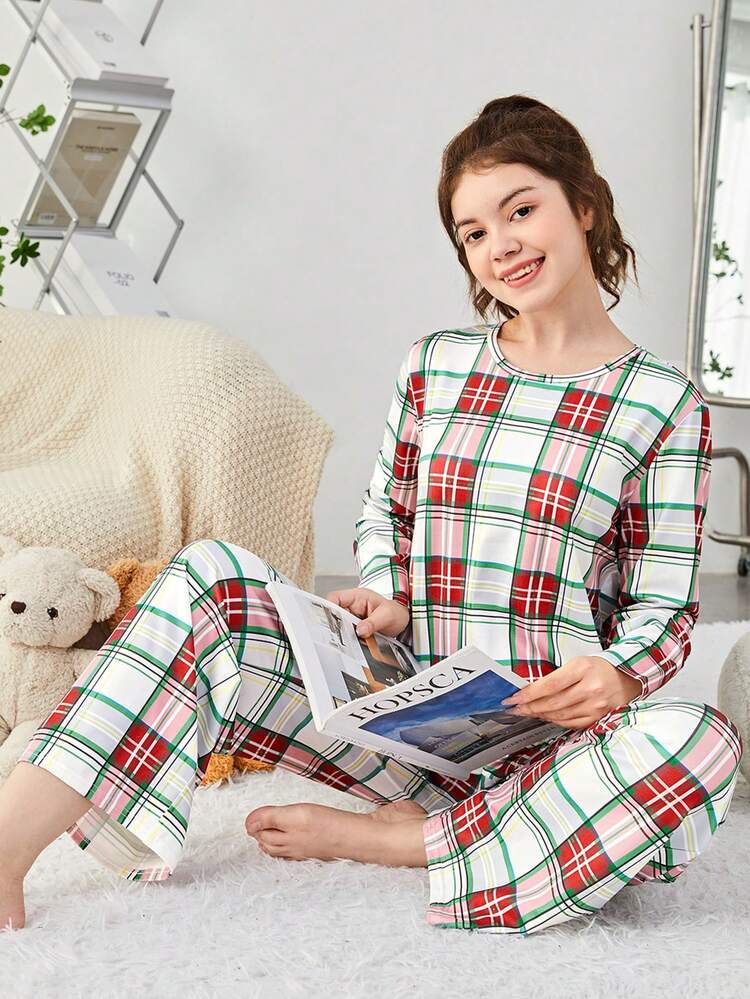 Teen Girl Plaid Print PJ Set