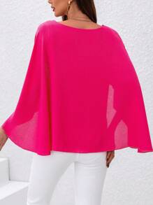 SHEIN Clasi Blusa De Manga Con Capucha Y Color Sólido - Rosa Fucsia - Ver 2