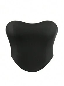 SHEIN EZwear Women's Solid Color Strapless Top - Black - View 1