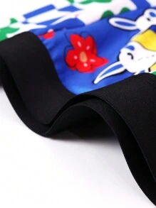 Boxeadores Cortos Para Hombres Con Estampado Floral De Dibujos Animados