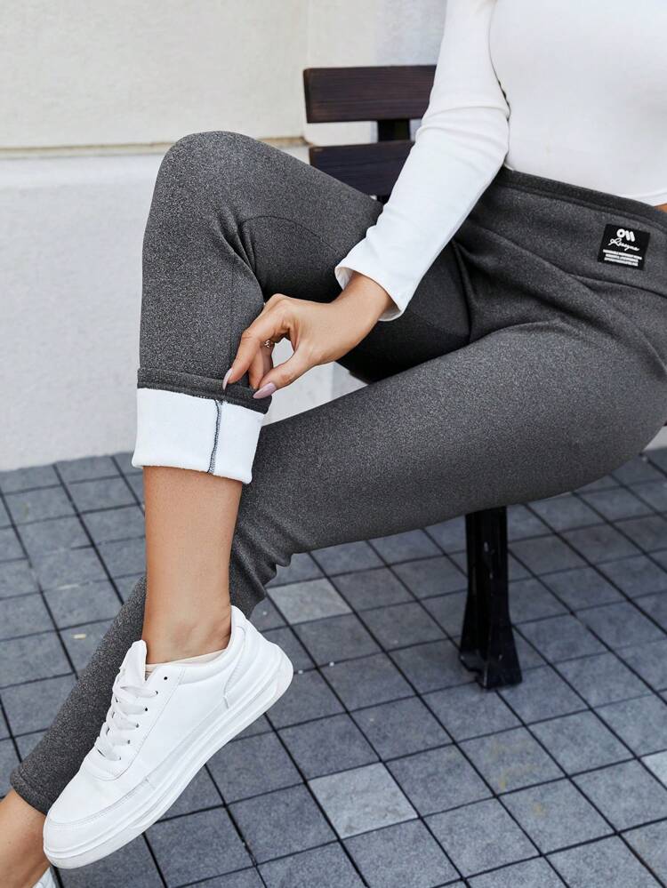 Women'S Letter Print Patch Thermal Lined Leggings