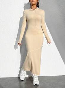 SHEIN EZwear Vestido Largo De Corte Ajustado Y Delgada - Caqui - Ver 3