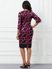 SHEIN Lady Full Print Round Neck Dress - Multicolor - View 5