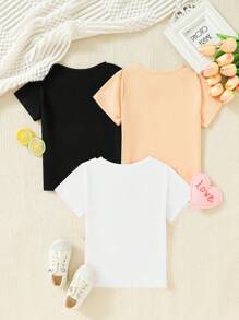 SHEIN 女童印花文字符短袖t恤 - 彩色 - 查看 2