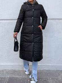 EURMUSE Zip Up Hooded Puffer Coat - Black - View 5