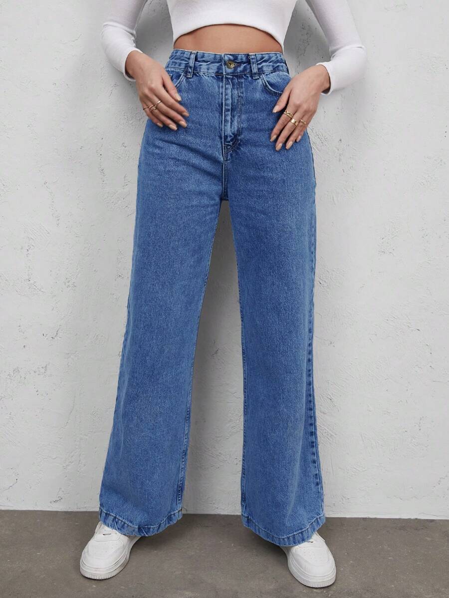 EURMUSE Zipper Fly Straight Leg Jeans - Light Wash - View 1