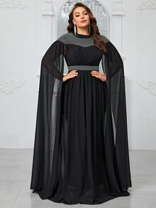 YISIKADO Women's Plus Size Ballroom Evening Dress With Snowflakes Frills And Rhinestones For Elegant Party