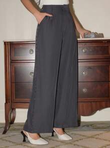 Dazy Designer Của phụ nữ quần ống rộng Quần tây Với Nghiên cứu Đồ trang trí - Xám - Xem 8