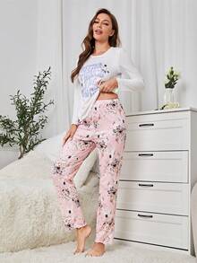 Của phụ nữ Thanh lịch In Hoa Bộ mặc nhà , Mẹ Và Phù hợp ( 2 Bộ Riêng biệt ) - Nhiều màu - Xem 5