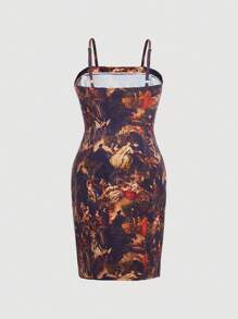 SHEIN MOD Plus Size Full Print Denim Cami Dress