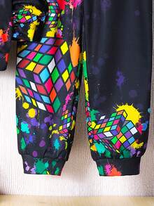 SHEIN 男孩休閒彩印連帽衫和針織褲套裝 - 彩色 - 查看 5