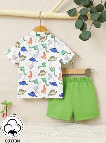 嬰兒男童恐龍圖案印花衣,搭配純色長褲套裝 - 彩色 - 查看 2