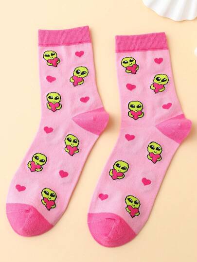 Prismacoga Calcetines a media pierna kawaii con patrón de aliens, de estilo artístico y adorable, ideales para días festivos